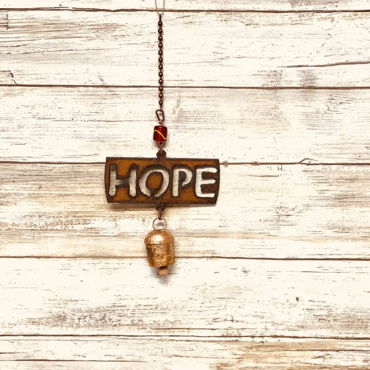 Hope Word Rusty Metal Bell Chime