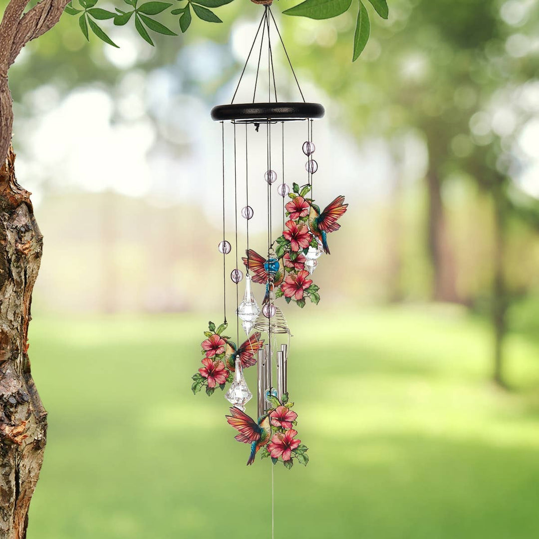 Hummingbird Metal and Glass Windchime 27"