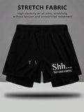 "Shhh, Nobody Cares About You" Printed Double Layer Casual Breathable Comfortable Men's Shorts with Drawstring Elastic Summer Athleisure Shorts