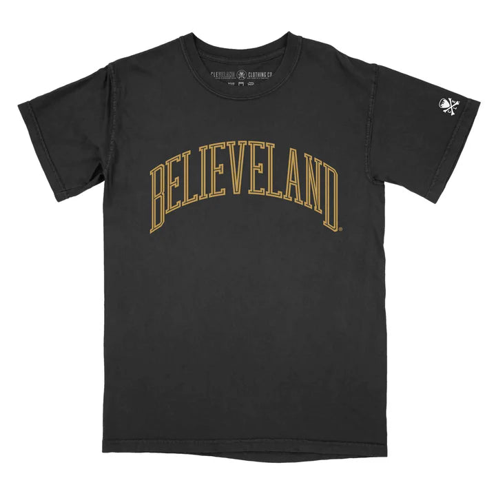 Believeland Arch - Black/Gold - Mens/Unisex Crew T-Shirt