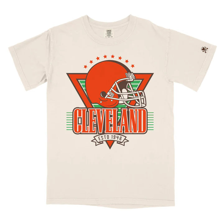 Cleveland Football Helmet Throwback - Mens/Unisex Crew T-Shirt - Ivory