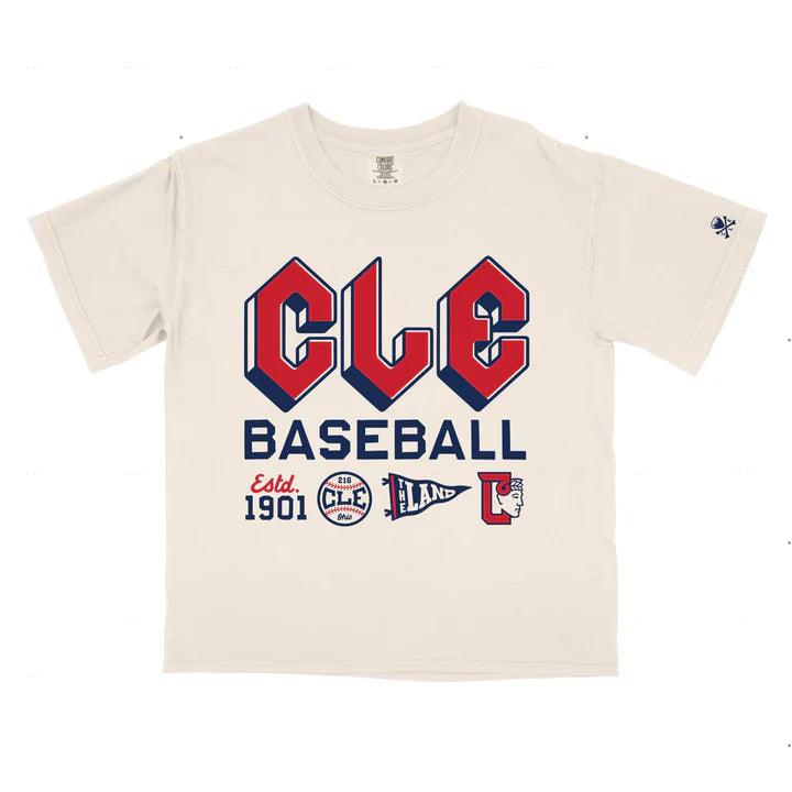 CLE - Cleveland Baseball Icons - Women's Boxy Crop Crew T-Shirt