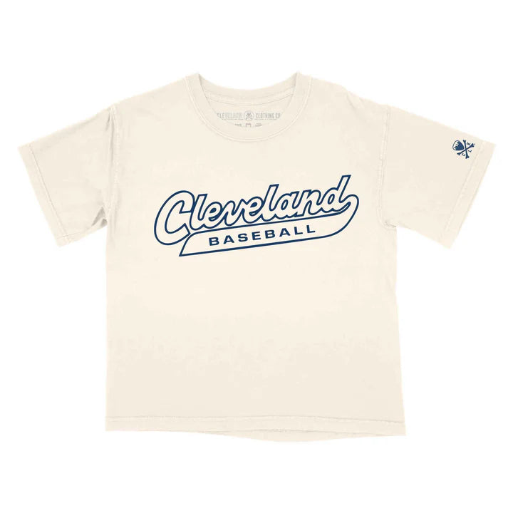 Cleveland Baseball Script - Womens Boxy Crop T-shirt